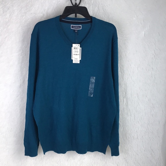 CLUB ROOM Men sweater Majestic Teal Blue V-Neck Wool Blend - Picture 3 of 7